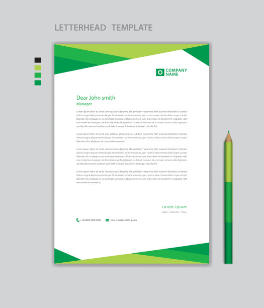 创意信笺模板矢量，极简风格，印刷设计，商业广告布局，绿色概念背景，简单的信笺模板模拟，公司信笺设计图片下载