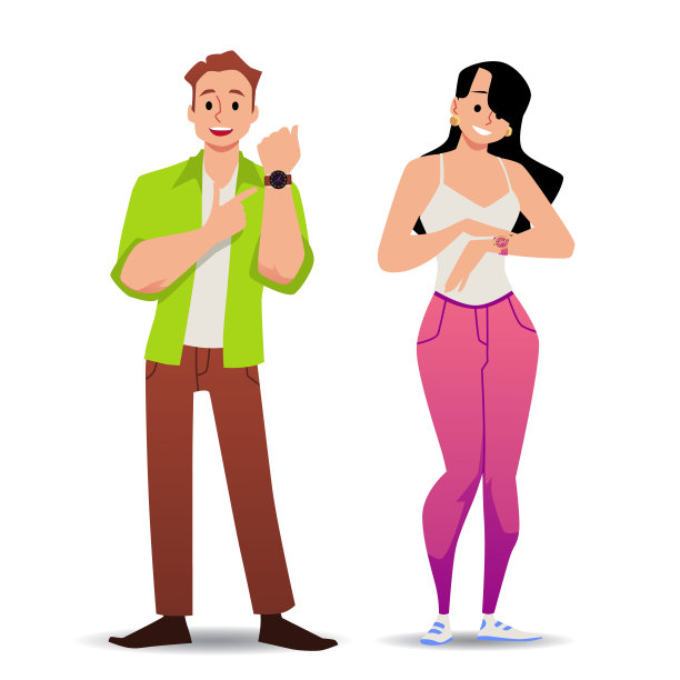 现代男女人物用腕表，平矢量隔离。图片下载