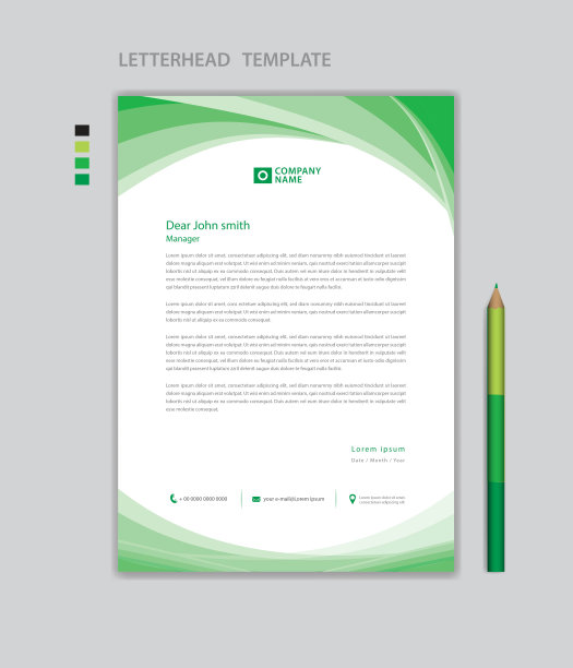 创意信笺模板矢量，极简风格，印刷设计，商业广告布局，绿色概念背景，简单的信笺模板模拟，公司信笺设计图片下载