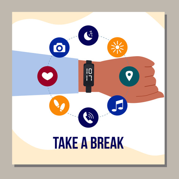 方形横幅与智能手表上的人手平风格，矢量插图图片下载