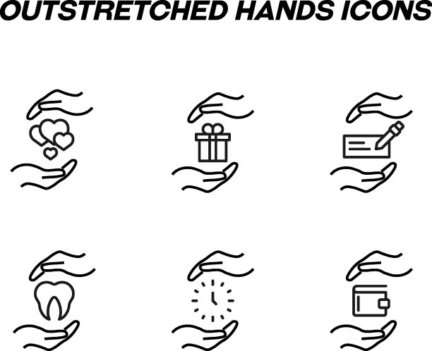 用于商店、商店、网站的平面风格的单色标识。可编辑的中风。矢量线图标集的心，礼品盒，业务，牙齿，钱包之间的符号图片下载