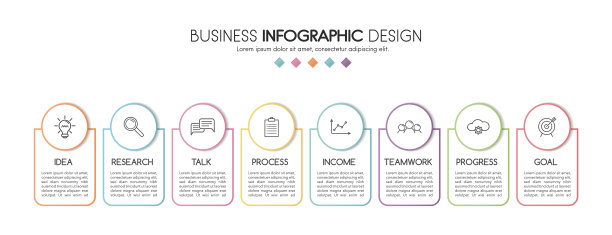 彩色信息图与8个步骤和业务图标。图。向量图片下载