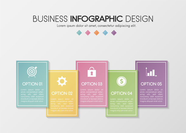 彩色信息图表模板与5个步骤。向量图片下载