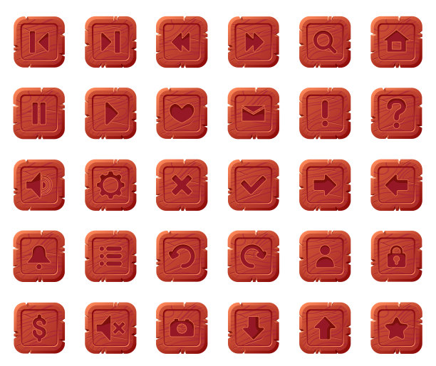 木制游戏ui界面按钮抽象设计元素概念插图集图片下载