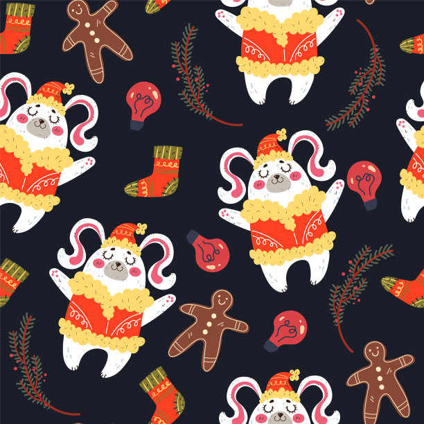 圣诞圣诞假期无缝图案印花墙纸抽象概念。矢量平面设计插画元素图片下载