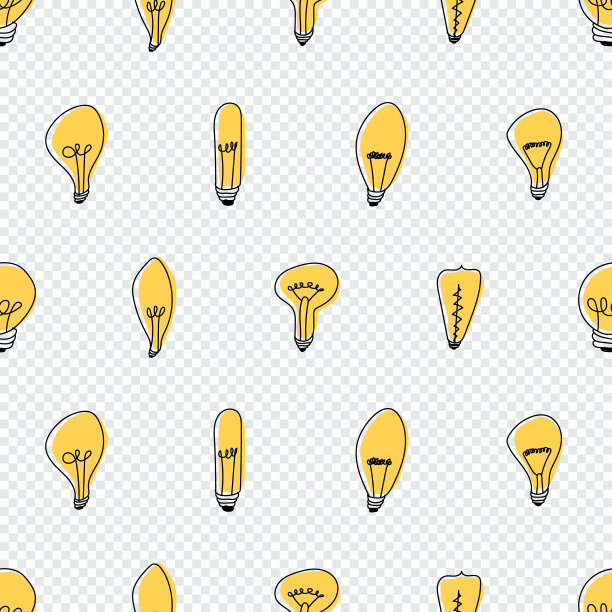 手绘无缝模式的灯泡。不同的阁楼灯涂鸦风格。创意灯泡标志符号图案。矢量图图片下载