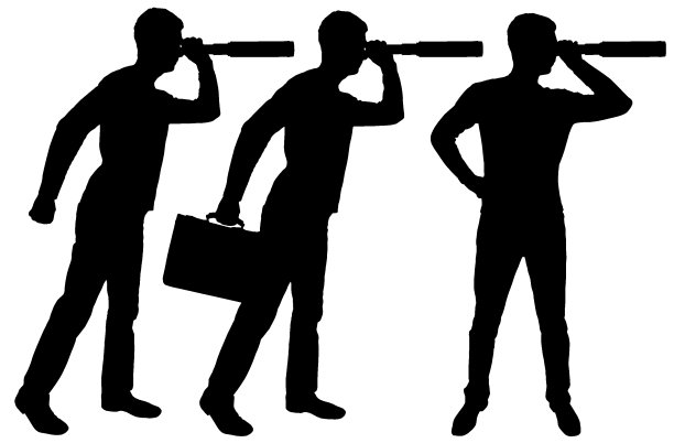 三个男人用双筒望远镜的影像。图片下载