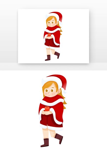 圣诞节手绘人物拿苹果图片下载
