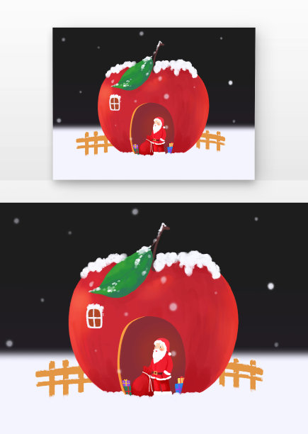 苹果屋坐着圣诞老人图片下载