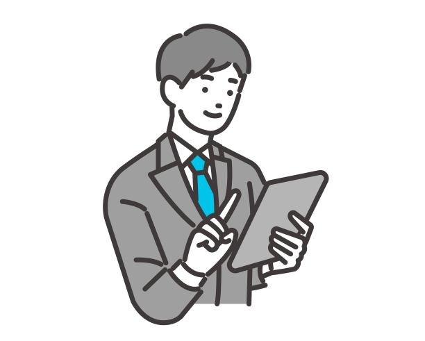 矢量插图材料的男性和女性商业人士手持平板电脑和个人电脑DX推广/架构/ IT /物流图片下载