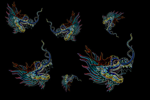 抽象的彩色头龙孤立在黑色背景图片下载
