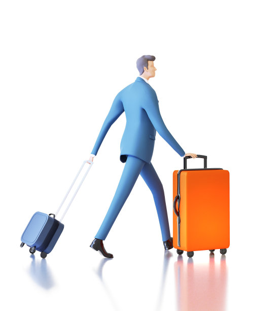 商人带着旅行袋，行李走在机场。3 d渲染图图片下载