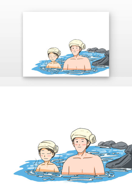 冬天泡温泉的父子图片下载
