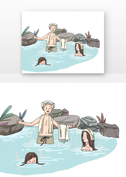 冬天泡温泉的一家人图片下载