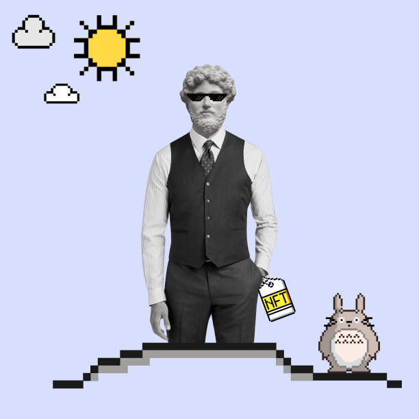 创意艺术拼贴的一个人的头，一个雕像头与眼镜。图片下载