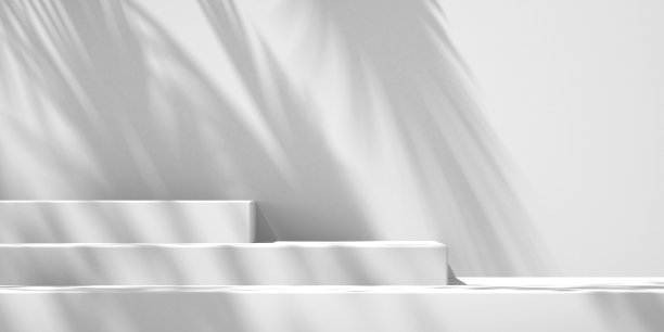 3D白色产品平台显示与白色背景和树影，夏季产品模型背景，3D渲染插图图片下载