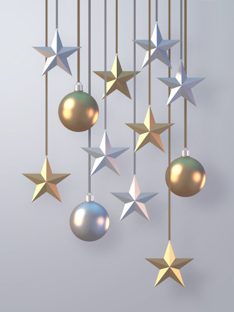 圣诞和新年装饰背景与圣诞球和丝带的白色背景，3D渲染背景图片下载