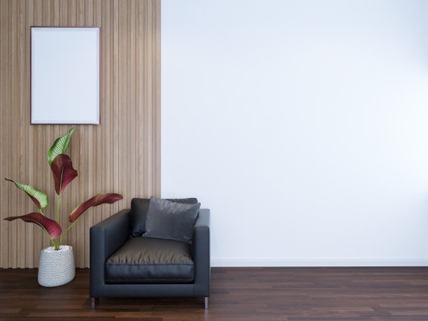 墙壁模拟在现代室内客厅的家具和装饰。室内模型。三维渲染图片下载