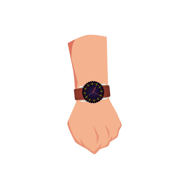 马尔手与机械腕表，平面矢量插图孤立在白色背景。图片下载