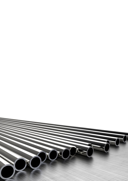 钢闪亮的管道在排管道三维插图与视角在白色背景图片下载