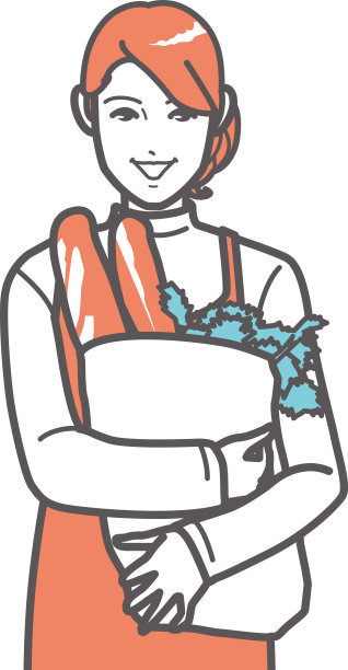 拿着法国面包的女人。图片下载