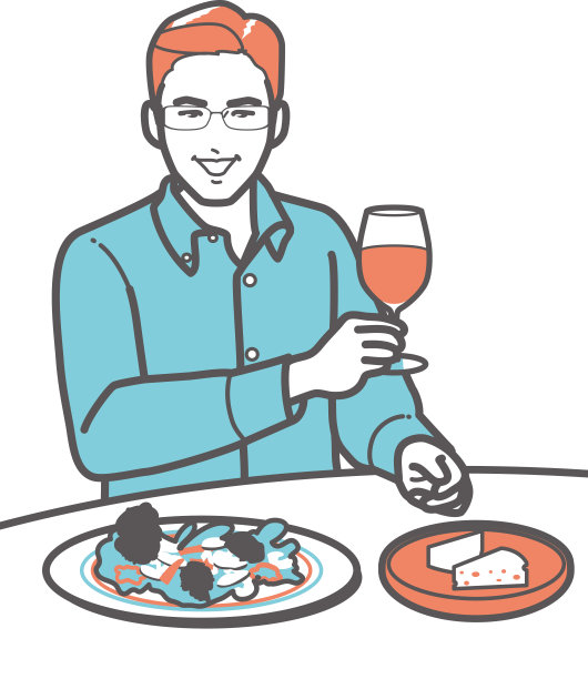 男人喝着加奶酪的葡萄酒。图片下载