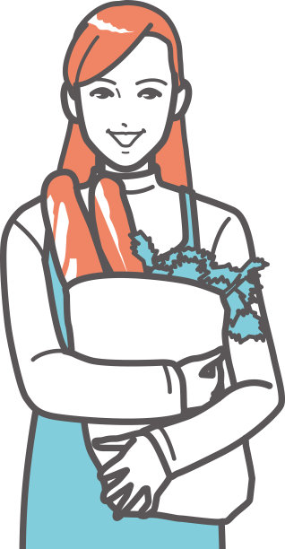 拿着法国面包的女人。图片下载