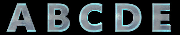 冰或玻璃制成的字体。字母A, B, C, D, E。3 d渲染。图片下载