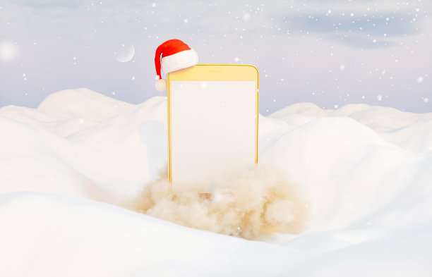 抽象的冬季圣诞节背景与手机模型。图片下载