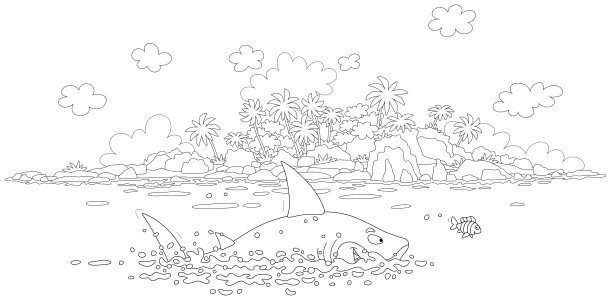 大白鲨和一种快乐的小鱼图片下载