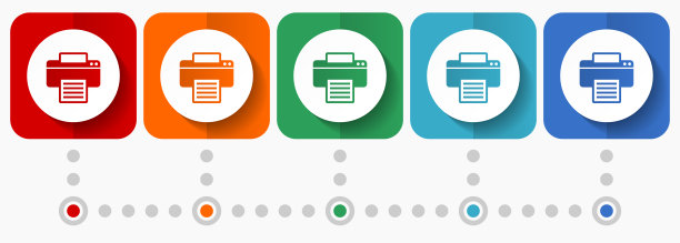 打印机，打印，办公室矢量图标，信息图形模板，一套平面设计符号在5种颜色的选项图片下载