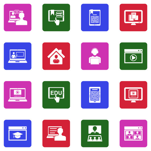 电子学习图标。方形中的白色平面设计。矢量插图。图片下载