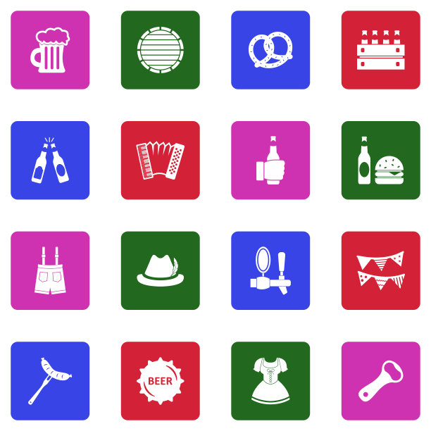 啤酒节图标。方形中的白色平面设计。矢量插图。图片下载