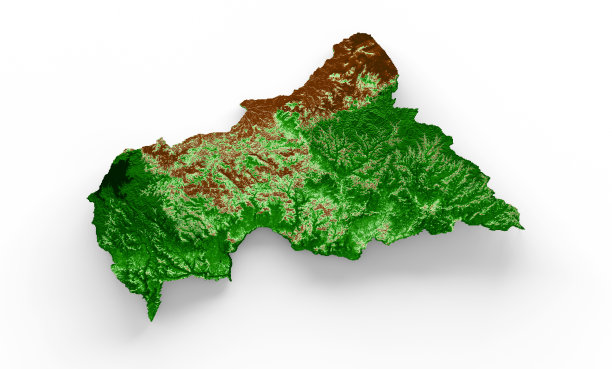 中非共和国地形图3d写实地图彩色3d插图图片下载