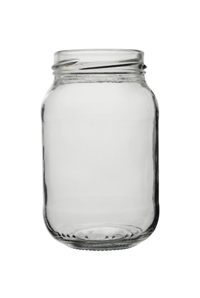 用透明无色玻璃制成的罐装食品的空开罐。孤立在白色背景上。图片下载