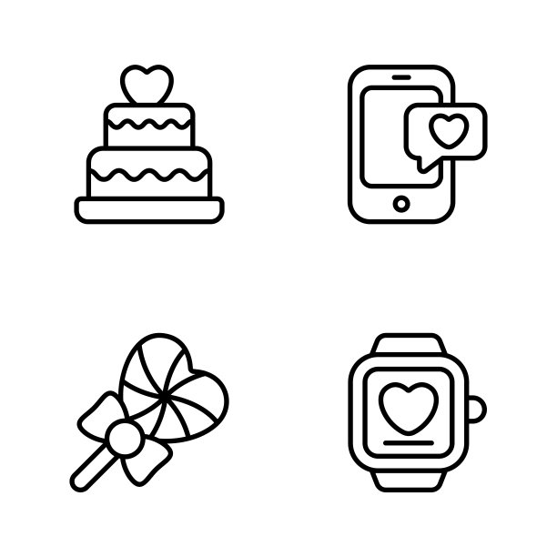 情人节矢量线图标集，现代矢量流畅风格，用于网页或移动应用图片下载