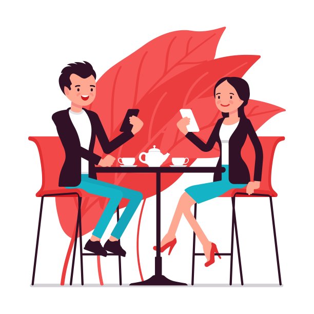 两人的咖啡桌，一对夫妻在商务午餐时看智能手机图片下载