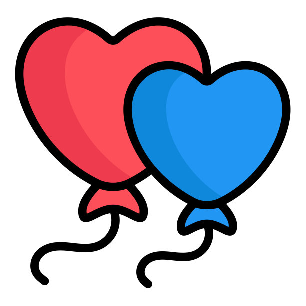 心形气球彩色线图标，图片下载