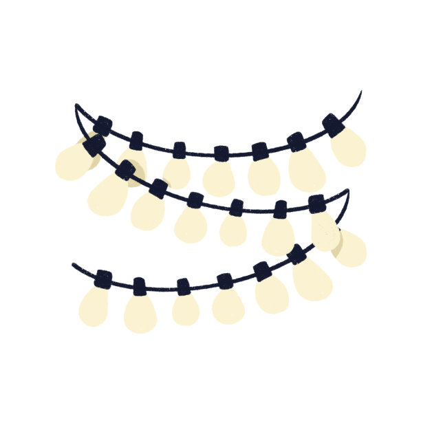 发光的圣诞灯。手绘风格的温馨圣诞灯饰图片下载