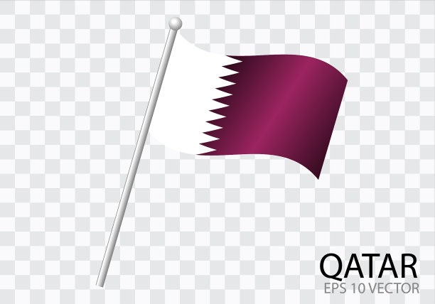 卡塔尔国旗，旗杆在风中飘扬。矢量图图片下载