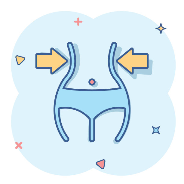 漫画风格的减肥图标。腹部卡通矢量插图在白色孤立的背景。运动腰部飞溅效果的经营理念。图片下载