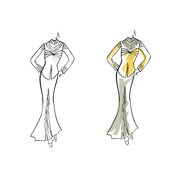 模特女装时装休闲服装模特写意素描插图图片下载