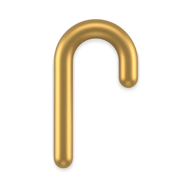 优质逼真的金属金色糖果拐杖小玩意装饰设计3d模板矢量图片下载