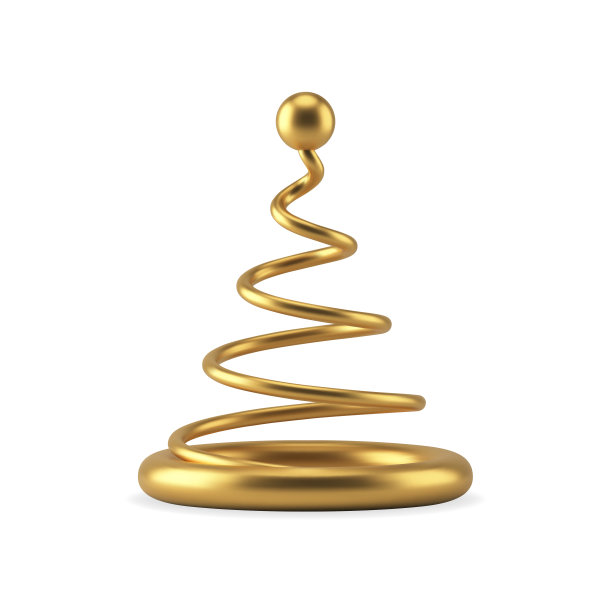 逼真的金色圣诞老人帽子服装或抽象极简奢华的金属圣诞树漩涡图片下载