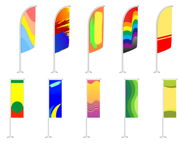 一套逼真的白旗和纺织旗帜模板隔离。每股收益向量图片下载