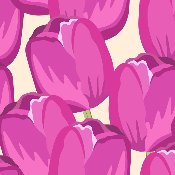 无缝的花卉图案与粉色郁金香。卡通风格。为织物，纺织品，纸张设计。春天五颜六色的矢量插画，花与叶。3月8日生日节日印刷品图片下载
