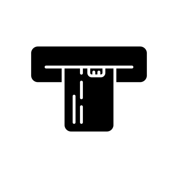 插入信用卡在ATM, POS，支付终端剪影图标。自动柜员机中的电子银行交易。插入信用卡符号。孤立的矢量图图片下载