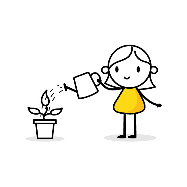一位女士正在用喷壶给植物浇水。男孩园丁种植植物。绿色经济与造林理念。向量股票插图图片下载