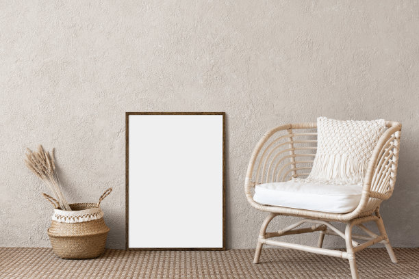 室内设计中的艺术品模型。墙上的空白画框图片下载