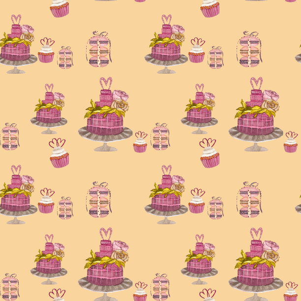 纸杯蛋糕和松饼水彩米色图案图片下载